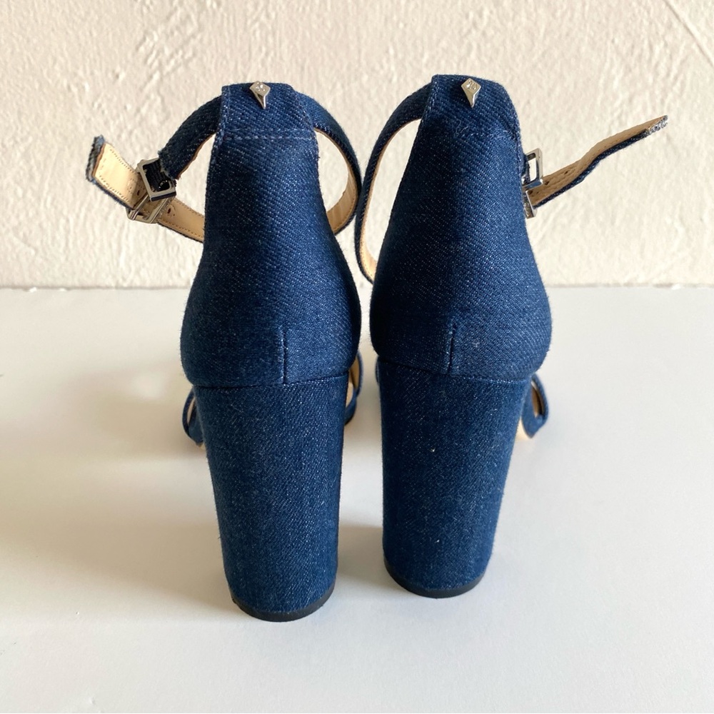 Sam Edelman Yaro Shoes 8 Navy Blue Denim Ankle Strap Block Heels Open Toes NWOT - Picture 10 of 16